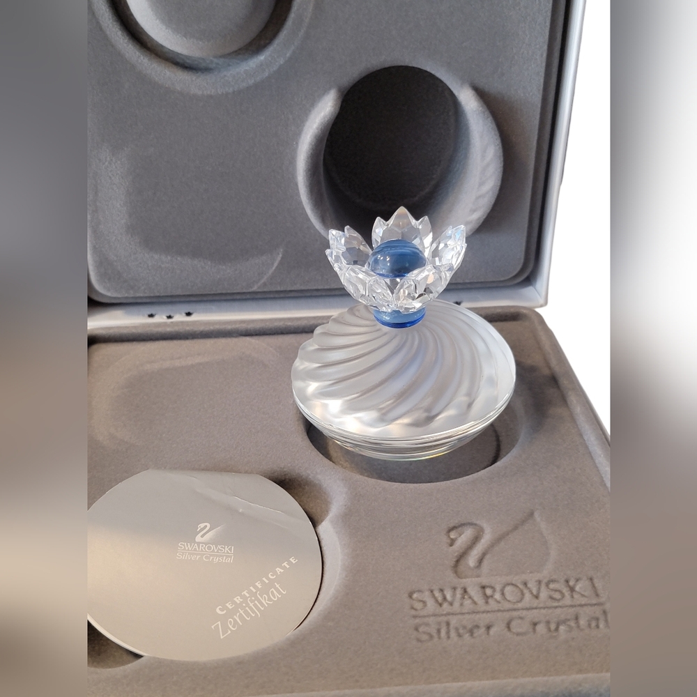 Vintage Swarovski Blue Flower & Silver Crystal Jewel box In Original Box w/ COA